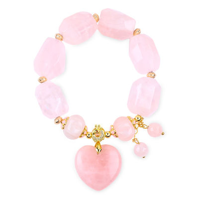 quality  14MM Multi Facted Rose Quartz Stone Crystal Bracelet Heart Carving factory