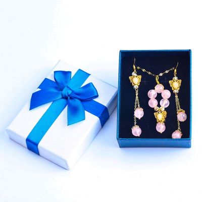 Handmade Gemstone Beaded Necklace And Earring Set Copper Gold Plating