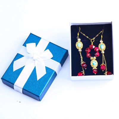 Handmade Gemstone Beaded Necklace And Earring Set Copper Gold Plating