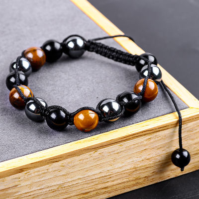Adjustable Handmade Braided Rope Natural Triple Gemstones Beads Bracelet