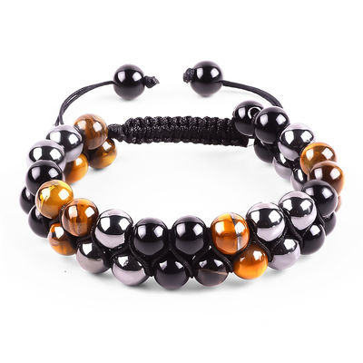 Adjustable Double Layer Handmade Triple Stone Braided Rope Healing Bracelet