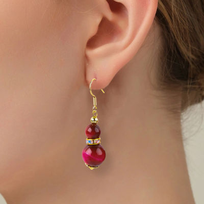 10mm Gemstone Beaded Hanging Quartz Crystal Earrings OEM ODM