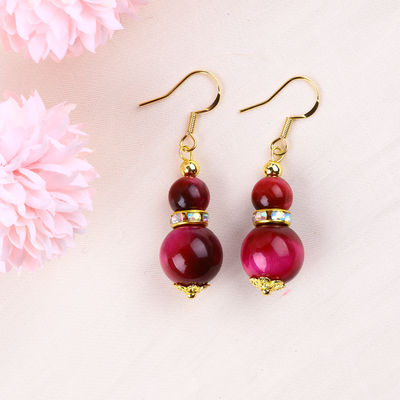 10mm Gemstone Beaded Hanging Quartz Crystal Earrings OEM ODM
