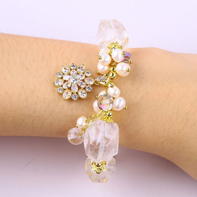 Handmade Gemstone Bracelet Adjustable Charms Clear Quartz Bracelet Natural Stone Pearl Jewelry For Party Daily Wearing