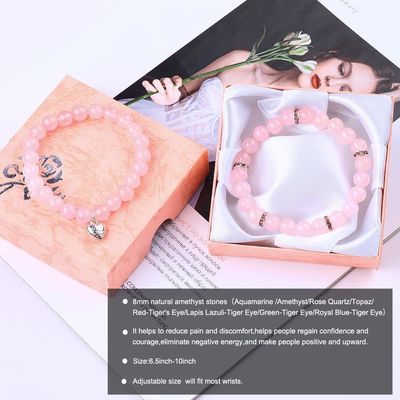 8mm Rose Quartz Gemstone Bead Bracelet Healing Energy Charm Jewelry