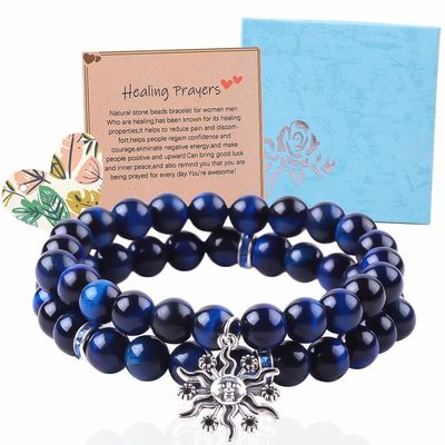 Elastic Round Dark Blue 8mm Tiger Eye Gemstone Bracelet Healing Energy Charm Jewelry
