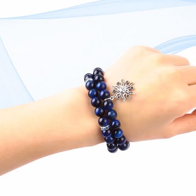 Elastic Round Dark Blue 8mm Tiger Eye Gemstone Bracelet Healing Energy Charm Jewelry