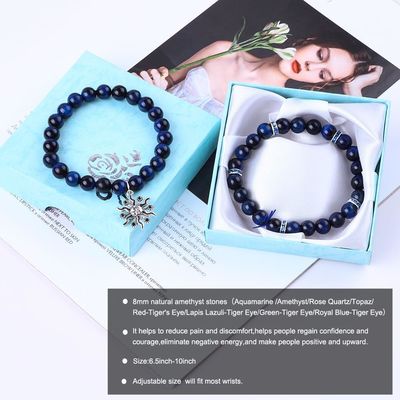 Elastic Round Dark Blue 8mm Tiger Eye Gemstone Bracelet Healing Energy Charm Jewelry