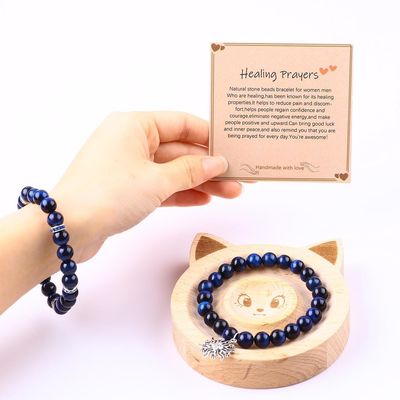 Elastic Round Dark Blue 8mm Tiger Eye Gemstone Bracelet Healing Energy Charm Jewelry