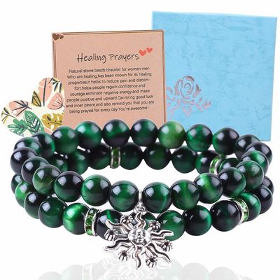 Handmade Round Green10mm Tiger Eye Bead Bracelet Crystal Healing