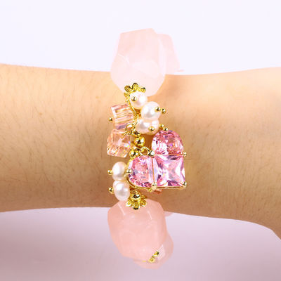 Handmade Gemstone Bracelet Adjustable Charms Rose Quartz Bracelet Natural Stone Pearl Jewelry For Party Daily Wearing