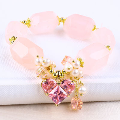 Handmade Gemstone Bracelet Adjustable Charms Rose Quartz Bracelet Natural Stone Pearl Jewelry For Party Daily Wearing