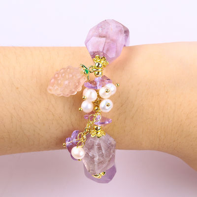 Handmade Gemstone Bracelet Adjustable Charms Amethyst Bracelets Natural Stone Pearl Jewelry For Party Daily Wearing
