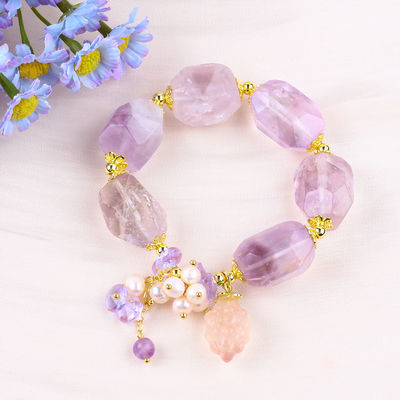 Handmade Gemstone Bracelet Adjustable Charms Amethyst Bracelets Natural Stone Pearl Jewelry For Party Daily Wearing