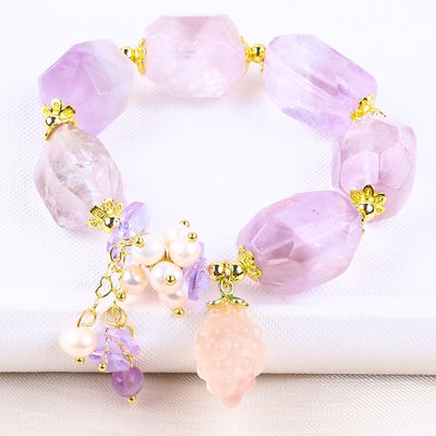 Handmade Gemstone Bracelet Adjustable Charms Amethyst Bracelets Natural Stone Pearl Jewelry For Party Daily Wearing