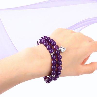 Round Shape Purple Gemstone Amethyst Bead Bracelet 4/6/8/10/12mm