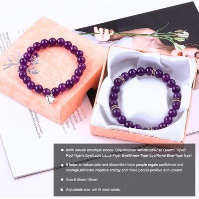 Round Shape Purple Gemstone Amethyst Bead Bracelet 4/6/8/10/12mm