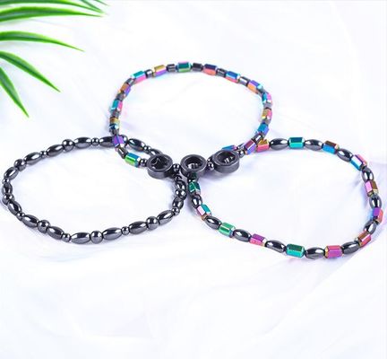 Gemstone Bead Slimming Magnetic Hematite Stone Ankle Bracelets With Five Star Symbol