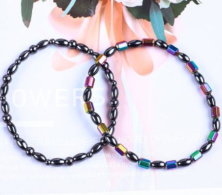 Gemstone Bead Slimming Magnetic Hematite Stone Ankle Bracelets With Five Star Symbol