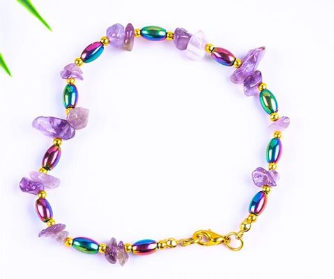 Hematite Stone Anklets Bracelets With Crystal Chip Gravel Stone Ankle Chain Jewelry
