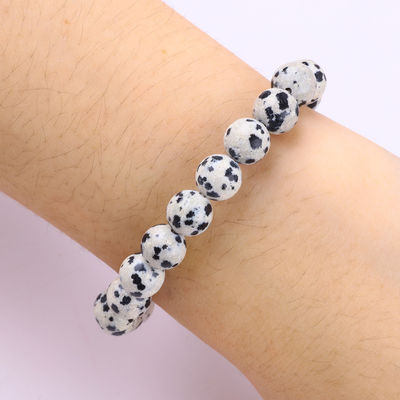 Custom Gemstone 8mm Round Dalamation Jasper With Snowflake Charm Bead Bracelet For Gift Giving