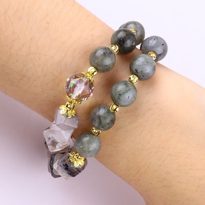 Handmade Labradorite Multifacted And Round Double Layer Stretch Bead Bracelet For Gift Giving