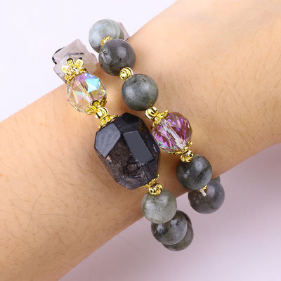 Handmade Labradorite Multifacted And Round Double Layer Stretch Bead Bracelet For Gift Giving
