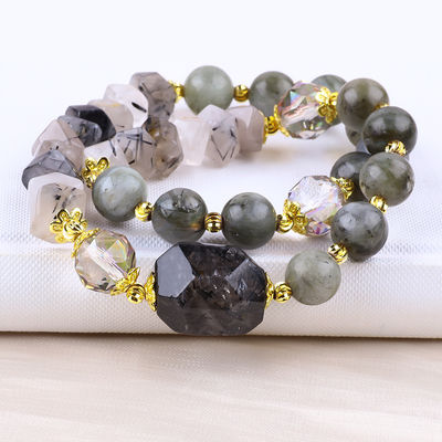 Handmade Labradorite Multifacted And Round Double Layer Stretch Bead Bracelet For Gift Giving