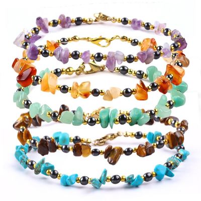 Hematite Stone Anklets Bracelets With Crystal Chip Gravel Stone Ankle Chain Jewelry