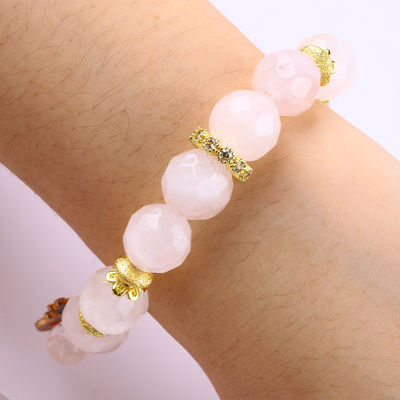 Handmade Gemstone Beaded Bracelet Natural Rose Quartz Adjustable Giraffe Charm Bracelet For Party Daily Wearing