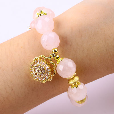 Handmade Gemstone Beaded Bracelet Natural Rose Quartz Adjustable Giraffe Charm Bracelet For Party Daily Wearing