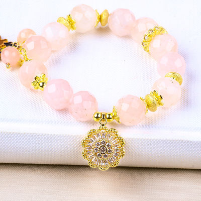 Handmade Gemstone Beaded Bracelet Natural Rose Quartz Adjustable Giraffe Charm Bracelet For Party Daily Wearing