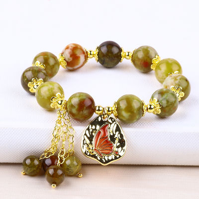 Handmade Gemstone Beaded Bracelet Natural Yellow Dragon Blood Stone Adjustable Charm Bracelet For Party Daily Wearing