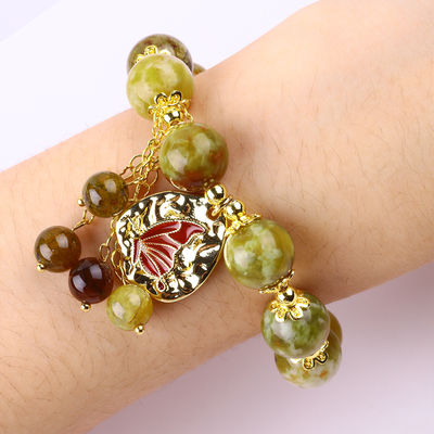 Handmade Gemstone Beaded Bracelet Natural Yellow Dragon Blood Stone Adjustable Charm Bracelet For Party Daily Wearing