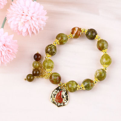 Handmade Gemstone Beaded Bracelet Natural Yellow Dragon Blood Stone Adjustable Charm Bracelet For Party Daily Wearing