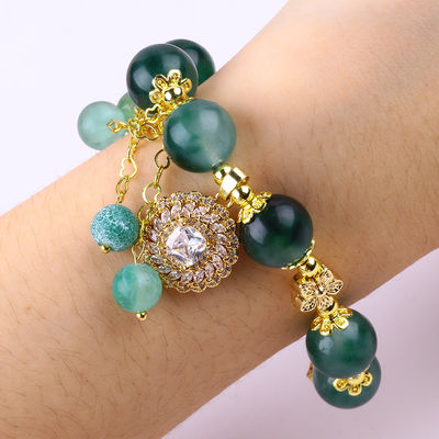 Handmade Gemstone Beaded Bracelet Green Chalcedony Bracelet Adjustable Charm Bracelet For Party Daily Wearing