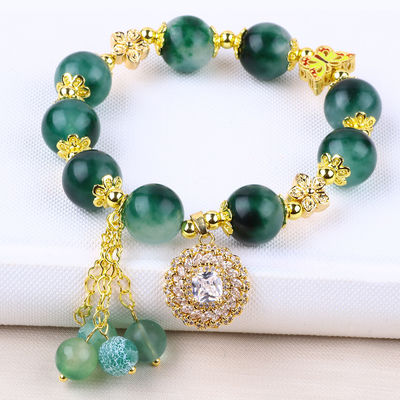Handmade Gemstone Beaded Bracelet Green Chalcedony Bracelet Adjustable Charm Bracelet For Party Daily Wearing