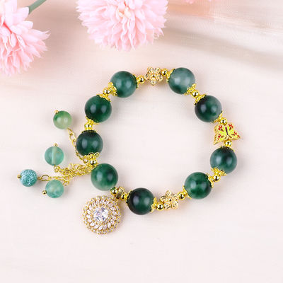 Handmade Gemstone Beaded Bracelet Green Chalcedony Bracelet Adjustable Charm Bracelet For Party Daily Wearing