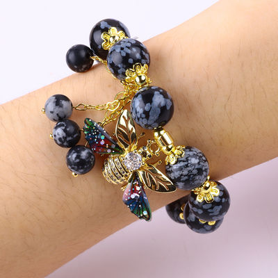 Handmade Gemstone Beaded Bracelet Snow Flake Adjustable Charms Bracelet For Party Daily Wearing