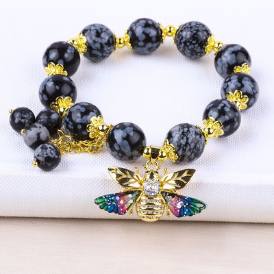 Handmade Gemstone Beaded Bracelet Snow Flake Adjustable Charms Bracelet For Party Daily Wearing