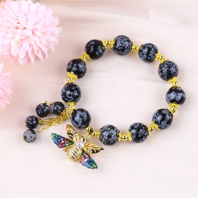 Handmade Gemstone Beaded Bracelet Snow Flake Adjustable Charms Bracelet For Party Daily Wearing