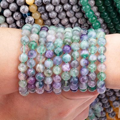 Natural Crystal Gemstone Fluorite Round Bead For DIY Jewelry Making