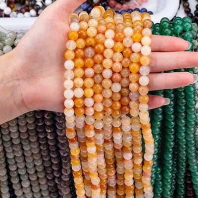 Dark Yellow Jade Round Bead Natural Crystal Gemstone Different Bead Size Loose Bead Strands for DIY Jewelry Making