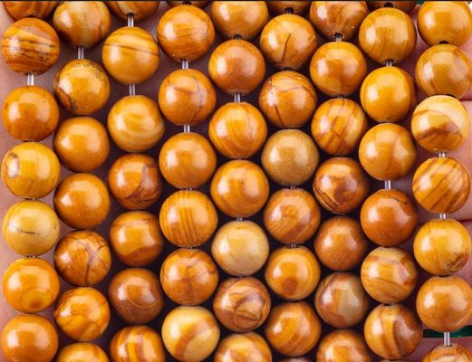 Yellow Wood-Grain Round Bead Natural Crystal Gemstone Wood Jasper Loose Bead Strands for DIY Jewelry Making