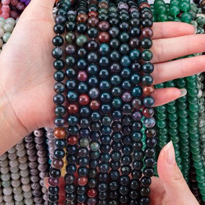 Blood Stone Round Bead Natural Crystal Gemstone Loose Bead Strands for DIY Jewelry Making