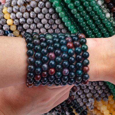Blood Stone Round Bead Natural Crystal Gemstone Loose Bead Strands for DIY Jewelry Making