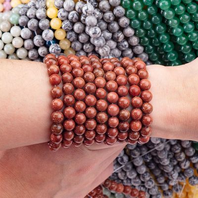 Gold Sandstone Round Bead Natural Crystal Gemstone Loose Bead Strands for DIY Jewelry Making