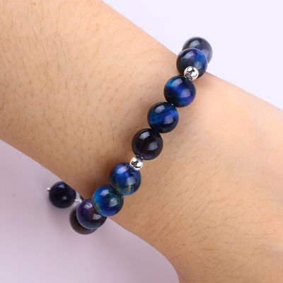 Gemstone Crystal 8MM Rainbow Tiger Eye With Snowflake Charm Stretch Bracelet For Gift Giving