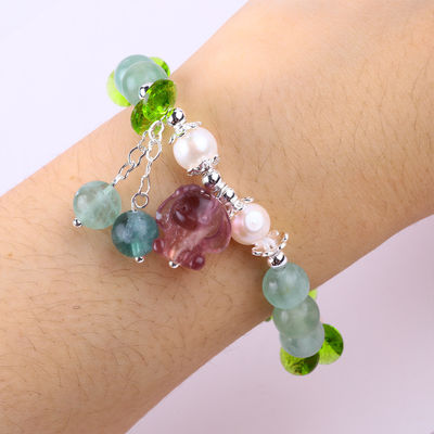 8MM Semi-Precious Gemstone Fluorite With Purple Melody Carving Stretch Bracelet For Gift