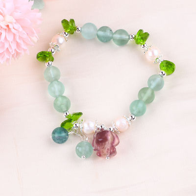 8MM Semi-Precious Gemstone Fluorite With Purple Melody Carving Stretch Bracelet For Gift